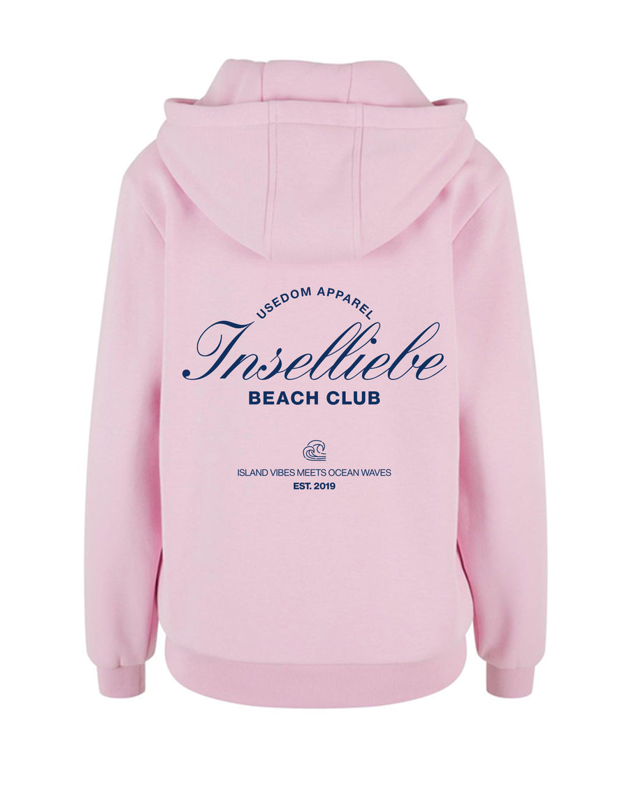 Damen Fluffy Hoodie "Beach Club" | Soft Pink – Rückseite