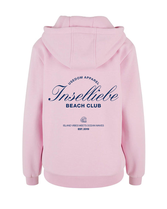 Damen Fluffy Hoodie "Beach Club" | Soft Pink