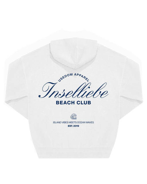 Unisex Oversized Hoodie "Beach Club" | Weiß - INSELLIEBE USEDOM