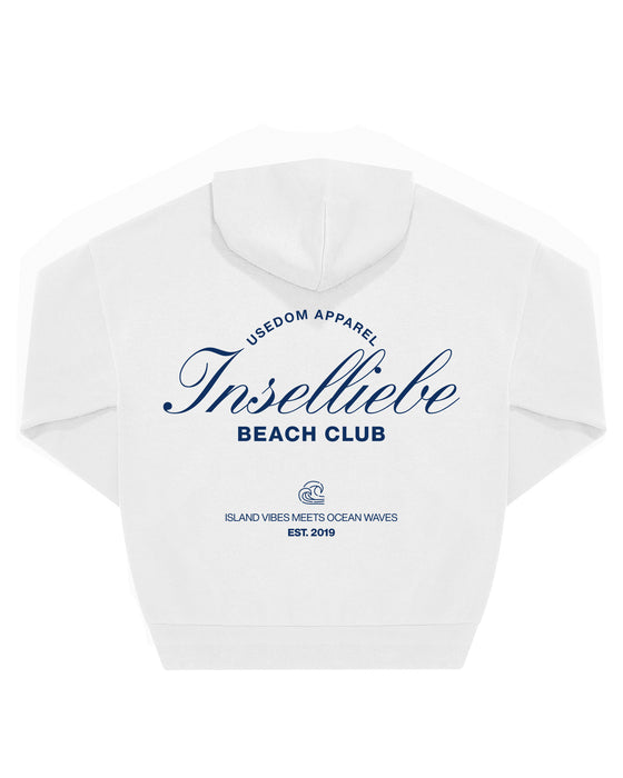 Unisex Oversized Hoodie "Beach Club" | Weiß - INSELLIEBE USEDOM