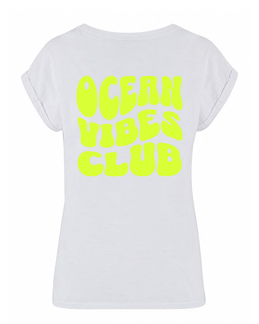 Damen T-Shirt "Ocean Vibes Club - Neon Gelb" | Weiß - INSELLIEBE USEDOM