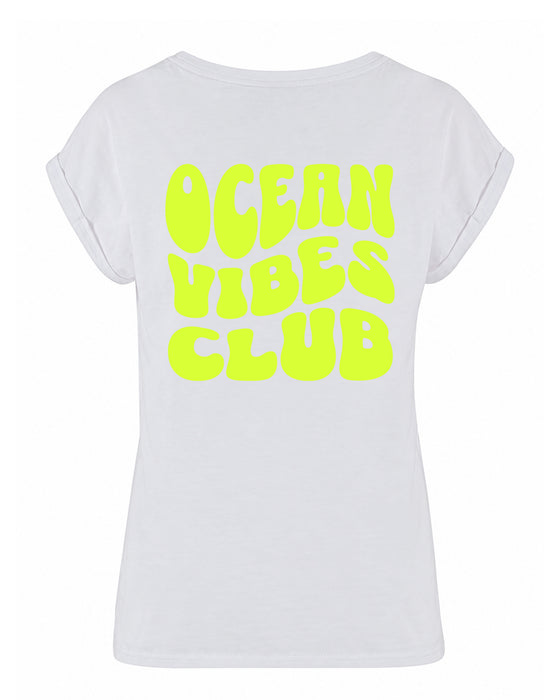 Damen T-Shirt "Ocean Vibes Club - Neon Gelb" | Weiß