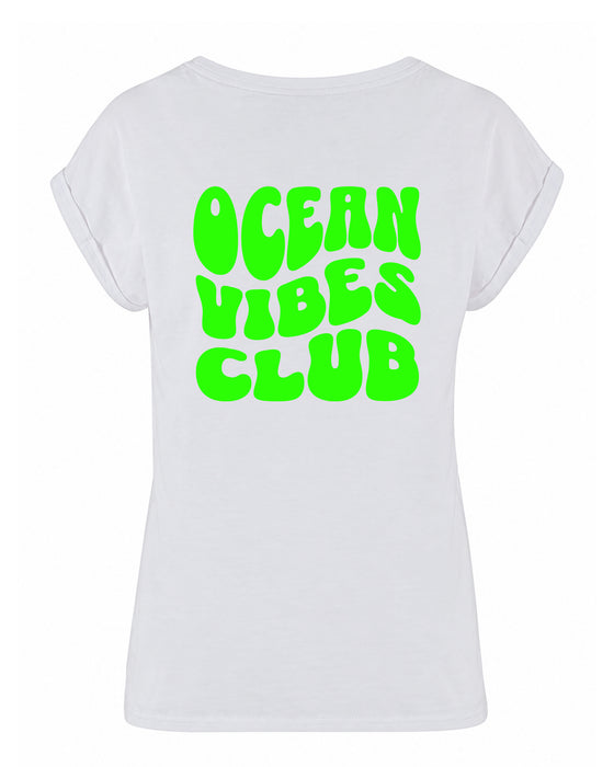 Damen T-Shirt "Ocean Vibes Club - Neon Grün" | Weiß