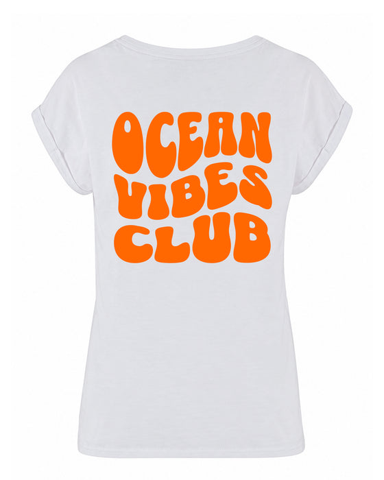 Damen T-Shirt "Ocean Vibes Club - Neon Orange" | Weiß