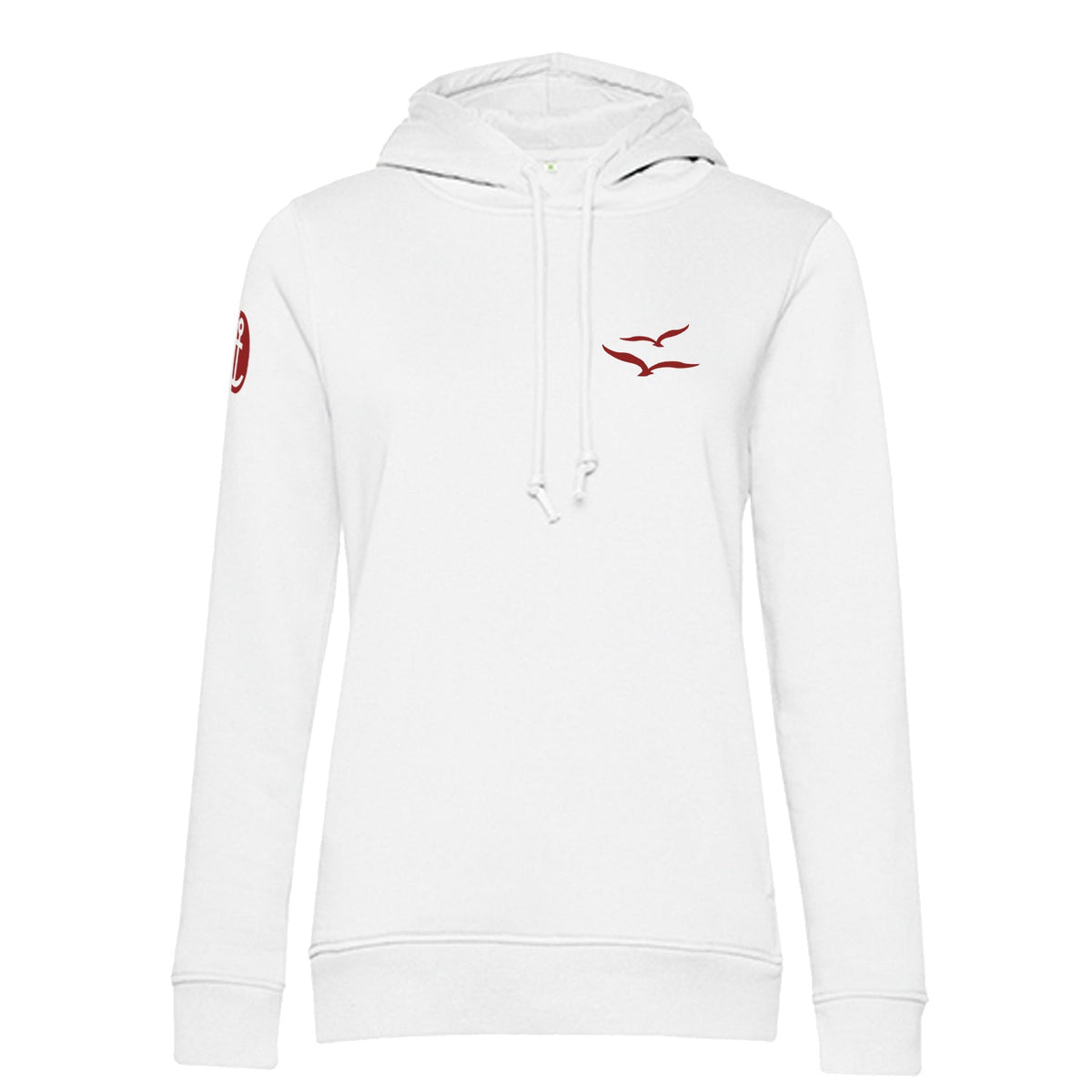 Damen Hoodie "Möwenpaar" | Weiß-Bordeaux - INSELLIEBE USEDOM