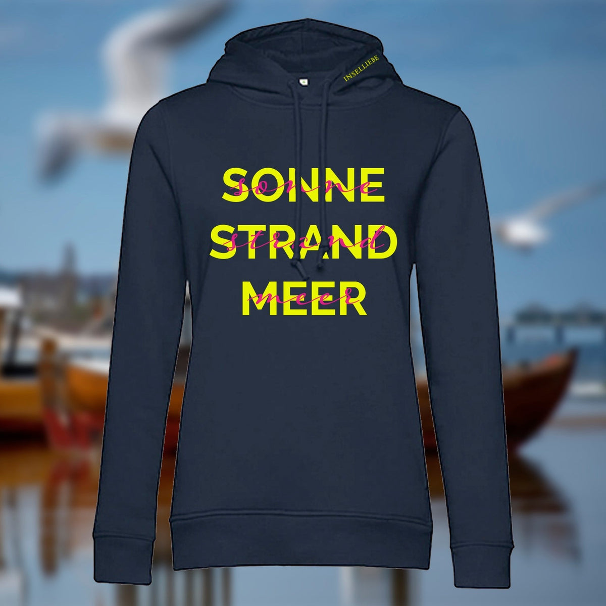 Damen Hoodie "Sonne & Strand" | Navy - INSELLIEBE USEDOM