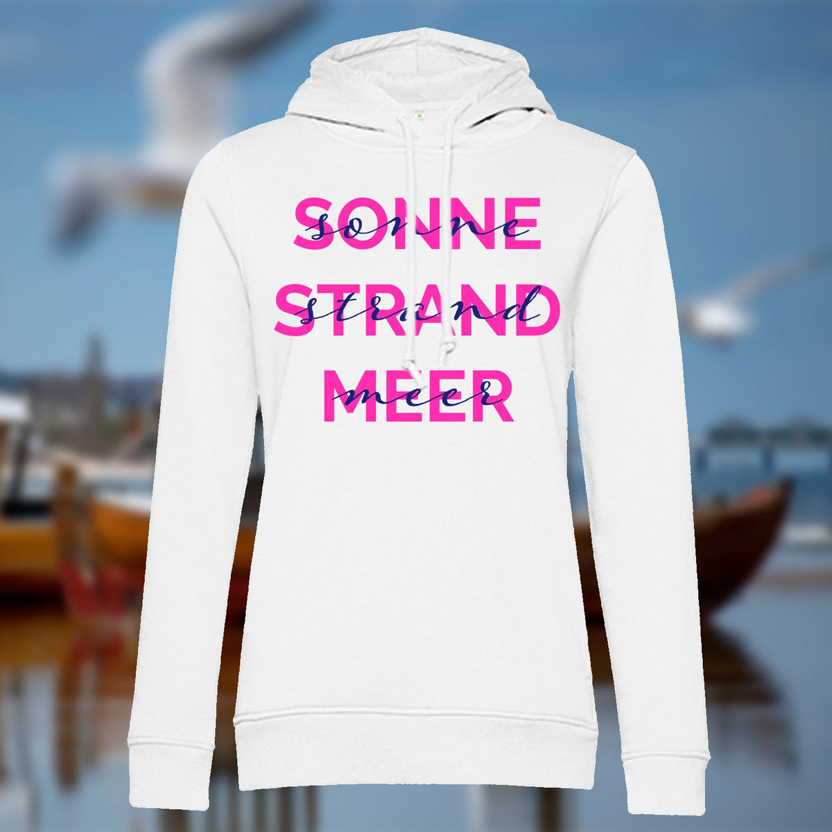 Damen Hoodie "Sonne & Strand" | Weiß - INSELLIEBE USEDOM