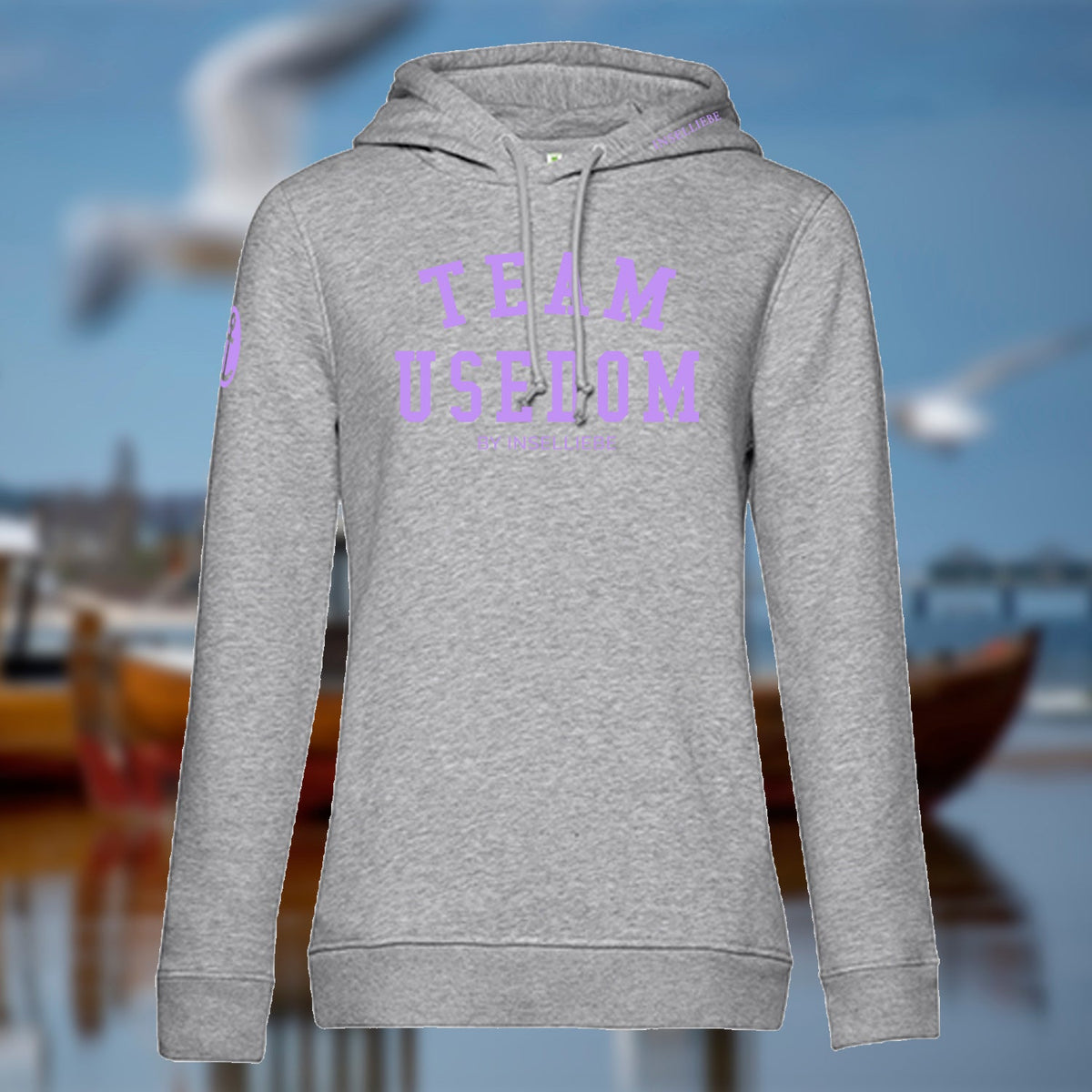 Damen Hoodie "Team Usedom" | Grau Lavendel - INSELLIEBE USEDOM