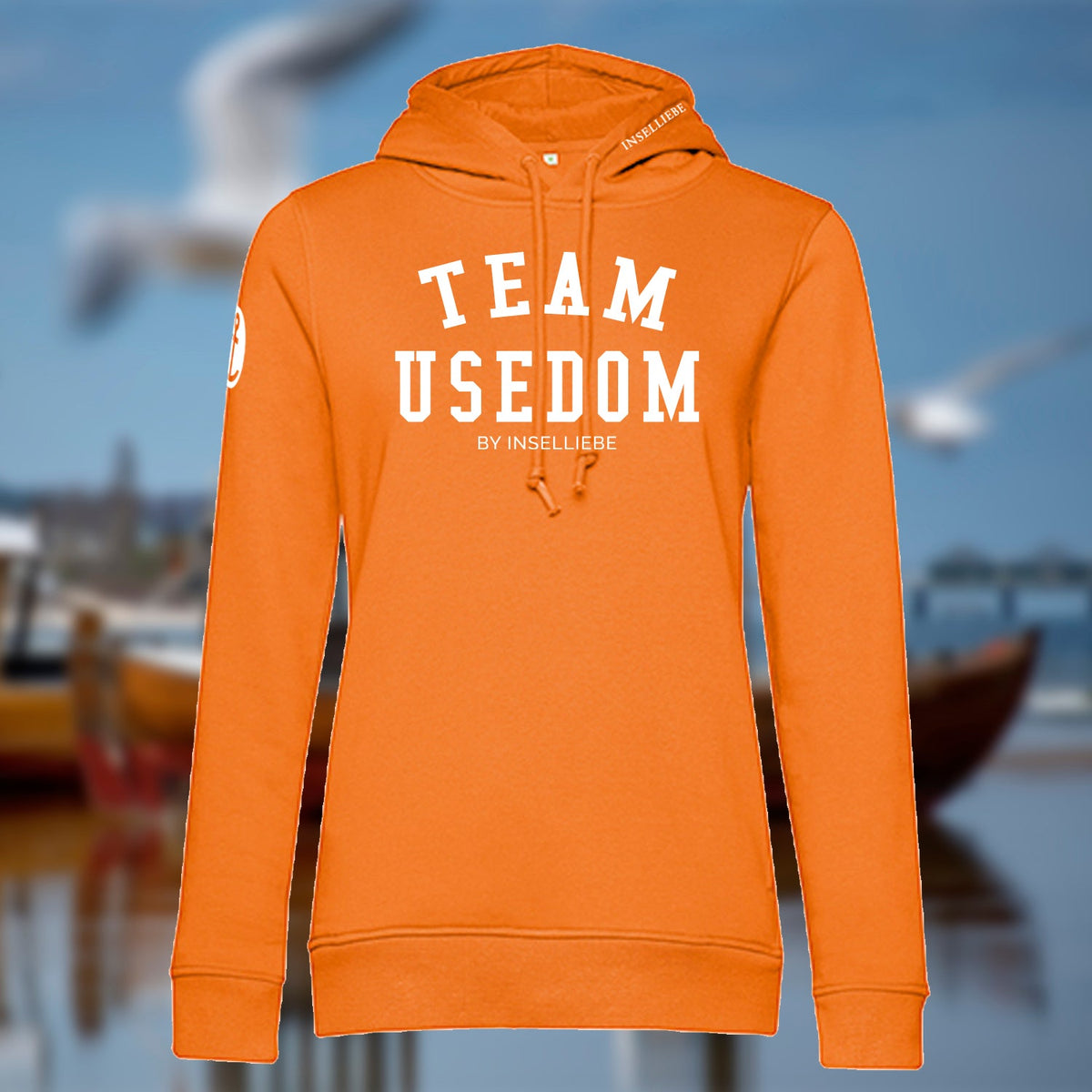 Damen Hoodie "Team Usedom" | Orange - INSELLIEBE USEDOM