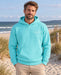 Unisex Fluffy Hoodie Beach Club Beryl Blue – Vorderansicht am Model