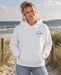 Unisex Oversized Hoodie Beach Club Weiß – Vorderansicht am Model