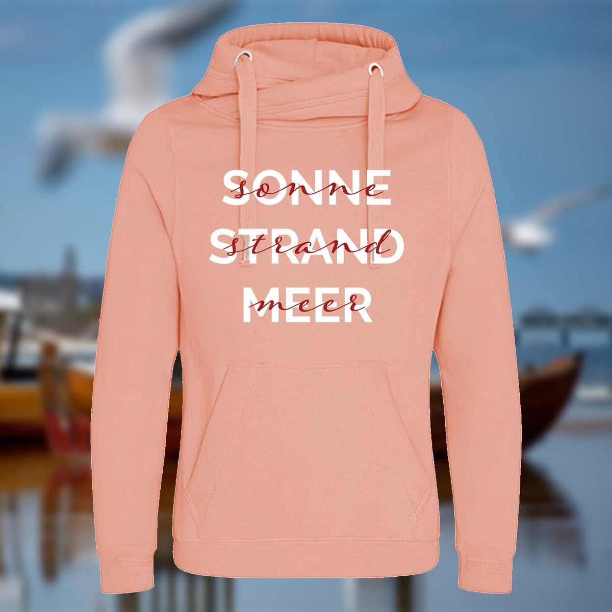 Unisex Cross Neck Hoodie "Sonne & Strand" | Dusty Pink - INSELLIEBE USEDOM