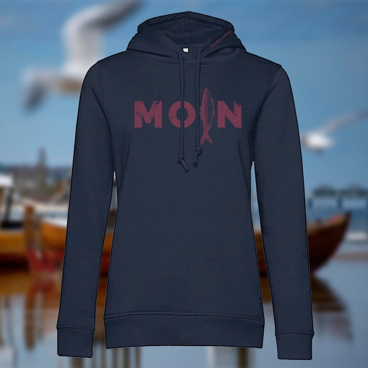 Damen Hoodie "MOIN Hering" | Navy-Bordeaux - INSELLIEBE USEDOM
