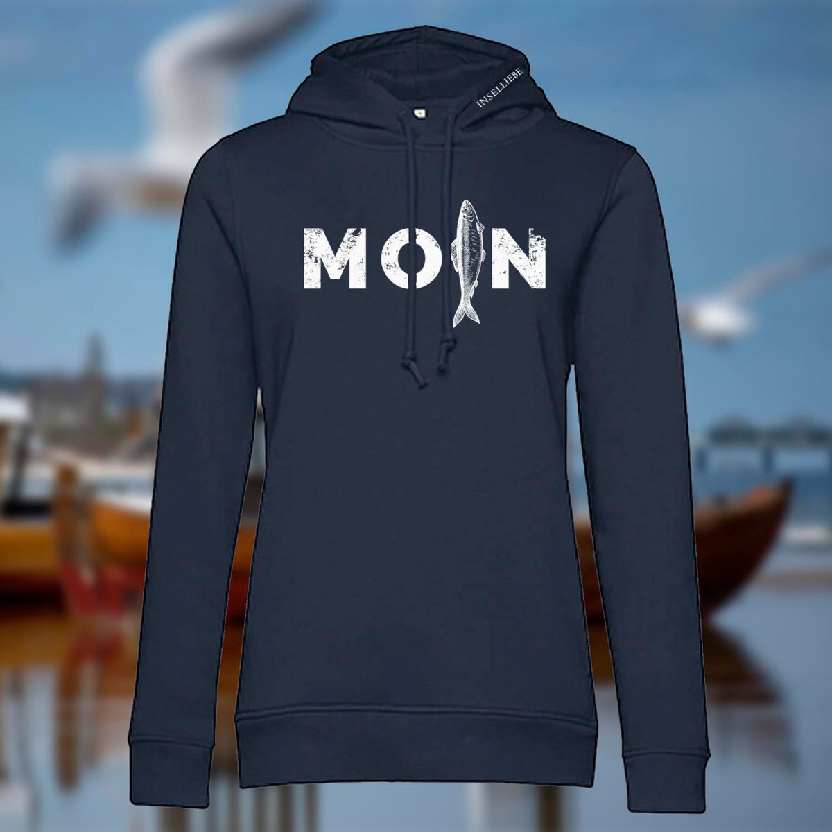 Damen Hoodie "MOIN Hering" | Navy-Weiß - INSELLIEBE USEDOM