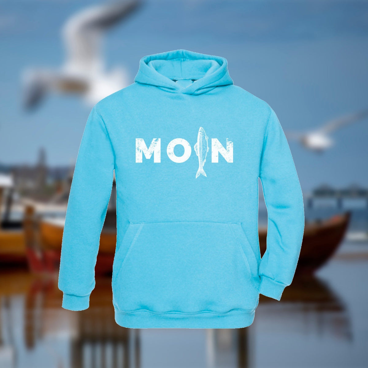 Kinder Hoodie "MOIN Hering" | Türkis - INSELLIEBE USEDOM