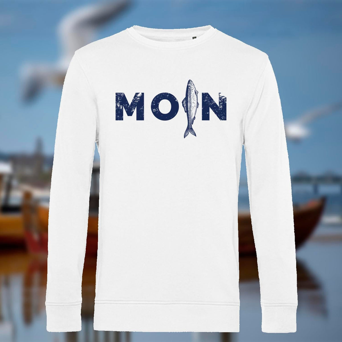 Unisex Sweatshirt "MOIN Hering" | Weiß - INSELLIEBE USEDOM