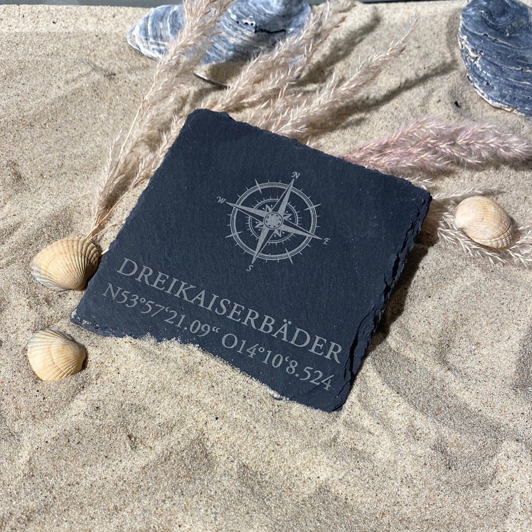 Untersetzer aus Schiefer "Dreikaiserbäder" | 10x10cm - INSELLIEBE USEDOM