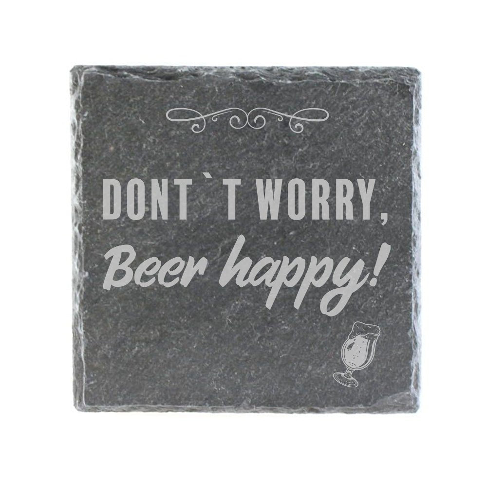 Untersetzer Schiefer "Beer Happy" | 10x10xm - INSELLIEBE USEDOM